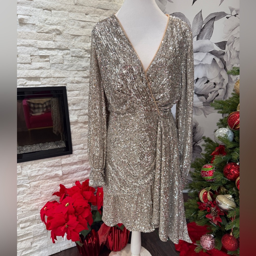 NWT SACHIN & BABI Sequined long sleeve dress Cocktail, size 6